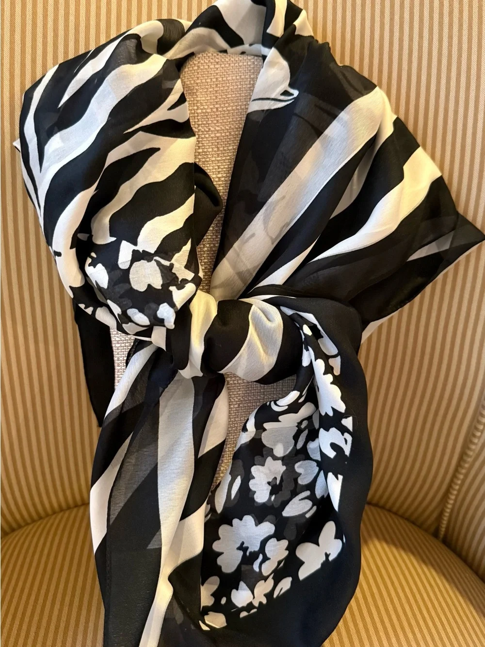 Vintage Mixed Pattern Square Scarf Black & White Made in Italy Zebra Floral